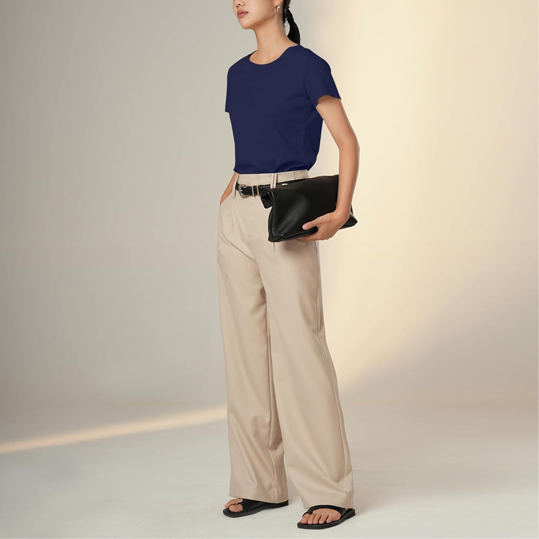 LiKing Damen T-Shirt Baumwolle Kurzarm Basic Sommer Rundhals T-Shirts Oberteile Top Bluse 1/3er Pack