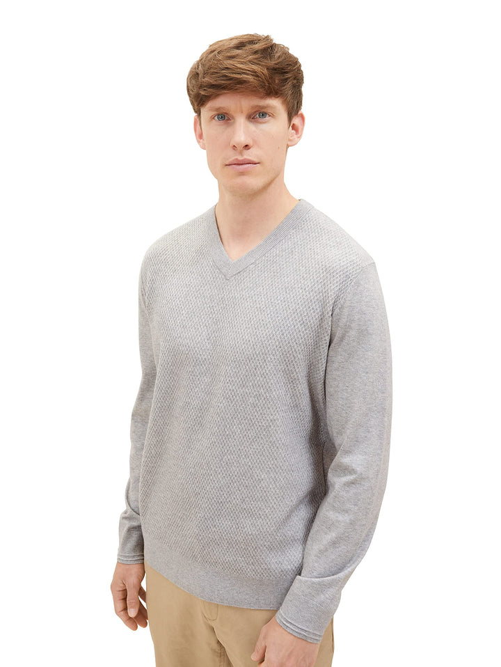 TOM TAILOR Herren Cosy Strickpullover mit V-Ausschnitt S 12035-grey Heather Melange, S 12035-grey He