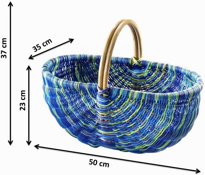 Kobolo Einkaufskorb geflockten Korb Rattankorb - multicolor blau - 50x35x23 cm, Blau