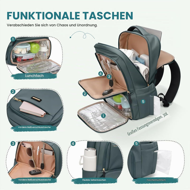 GOLF SUPAGS Lunch Rucksack Damen, 16 Zoll Laptop Rucksack Schulrucksack mit Lsoliertes Kühltasche fü