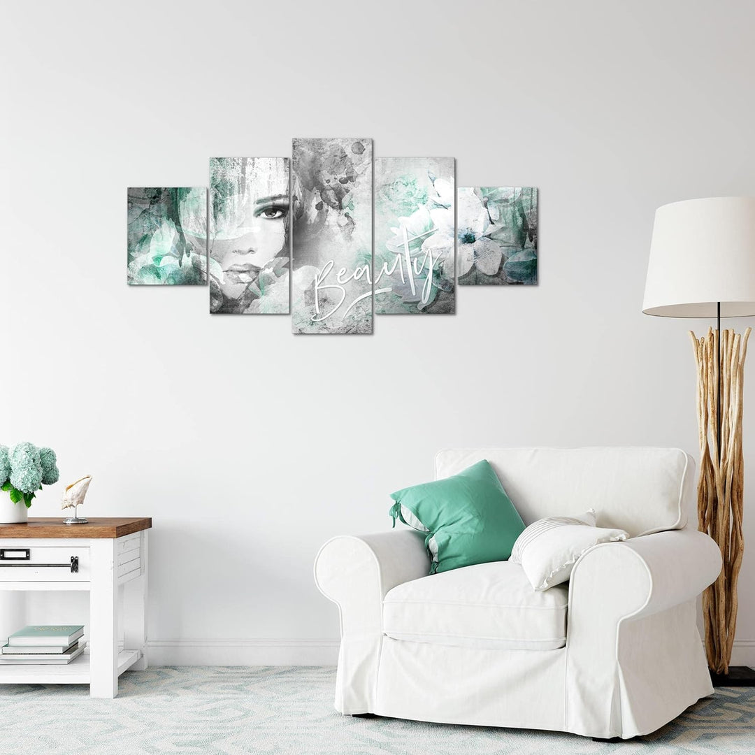Runa Art Wandbilder Blumen Vintage 5 Teilig Bild auf Vlies Leinwand Deko Wohnzimmer Frau Bunt 039352