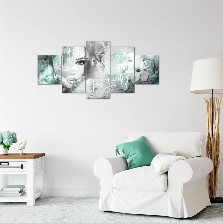 Runa Art Wandbilder Blumen Vintage 5 Teilig Bild auf Vlies Leinwand Deko Wohnzimmer Frau Bunt 039352