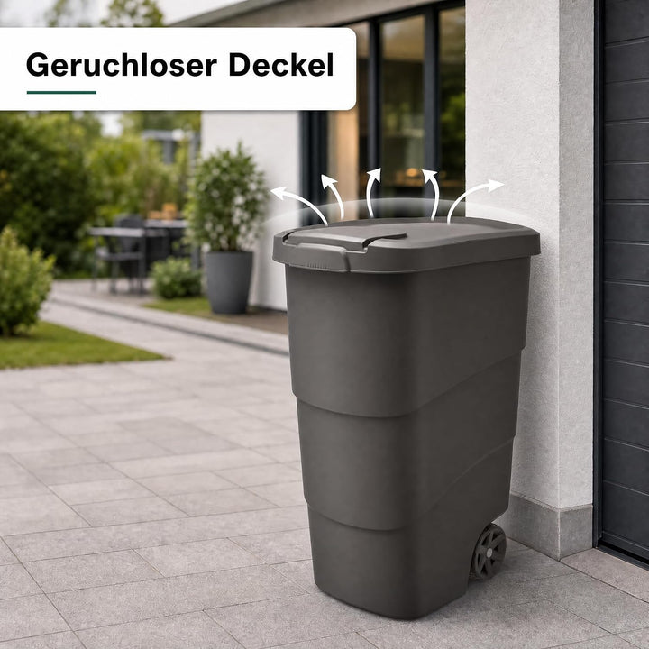 Mülltonne 90 L mit Deckel &amp; Rädern, Abfallbehälter Schwarz