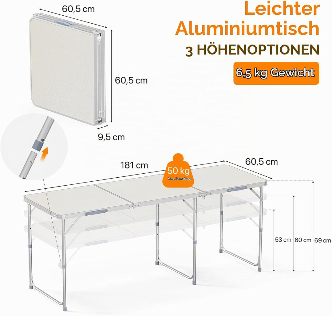 Bonnlo Klapptisch Höhenverstellbar, Gartentisch Wetterfest, Balkontisch Klappbar – Tragbarer Mehrzwe