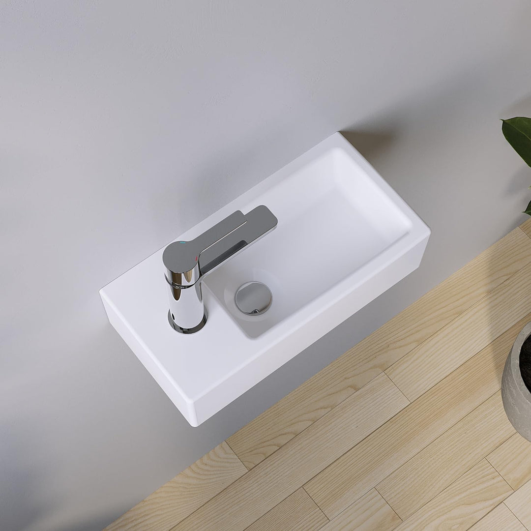 Waschbecken Keramik Waschtisch Hängewaschbecken klein Handwaschbecken Weiss Eckig 40 x 20 cm Badezim