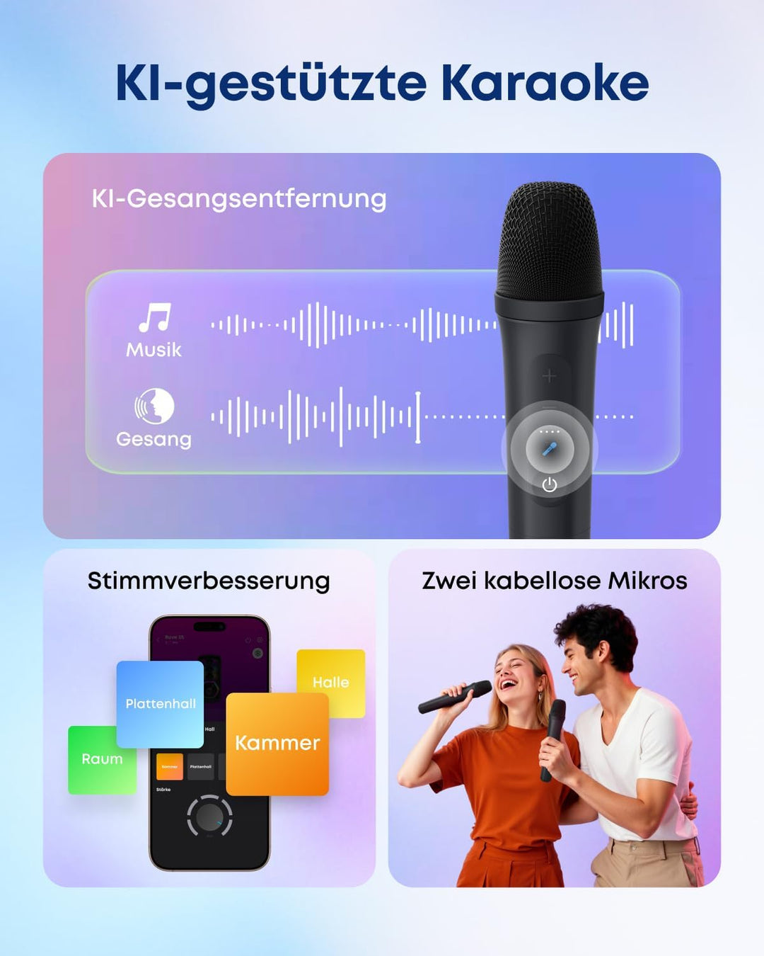 soundcore Rave 3S Partybox mit KI-Karaoke, Party-Lautsprecher mit 2 kabellosen Mikros, 200W Sound, K