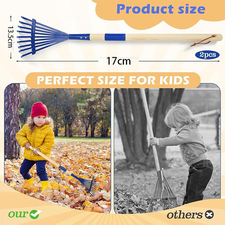 Kinder-Laubrechen 27 cm Abnehmbarer Holzstiel mit Handschuhen | Laubrechen für Gartenarbeit Camping