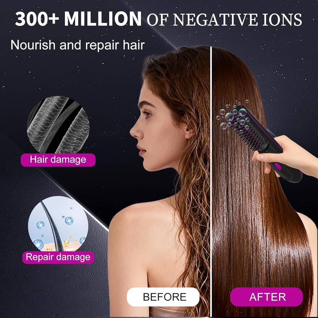 Glättbürste Kabellos, 2026 Neu Haarglätter Bürste, Stylingbürste für Kurze Haare Langes, Tragbare Ha