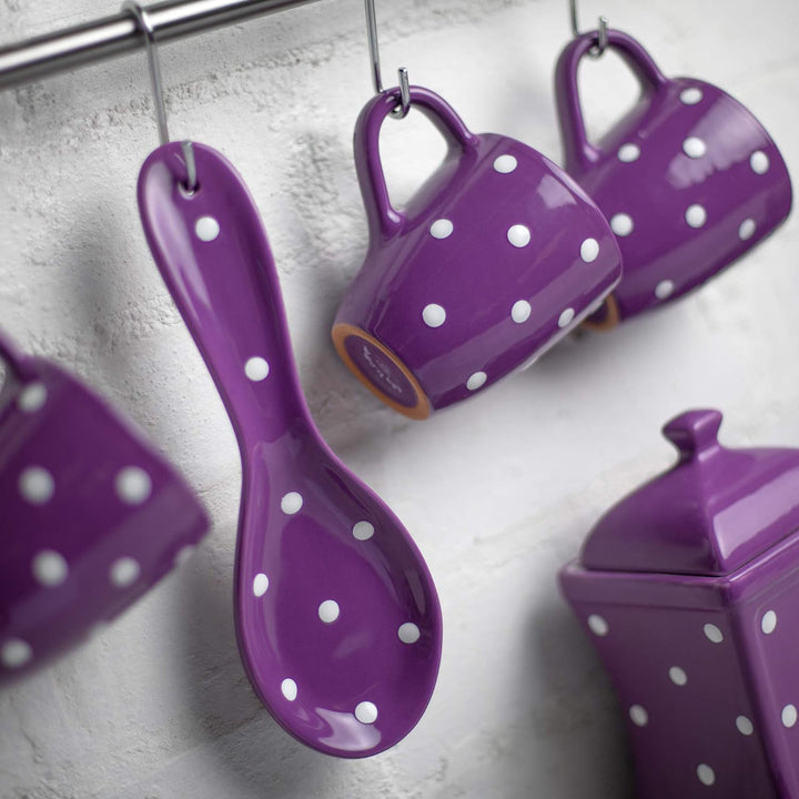 City to Cottage® - Keramik Löffelablage | Lila und Weiss | Polka Dots | Handgemacht | Keramik Geschi