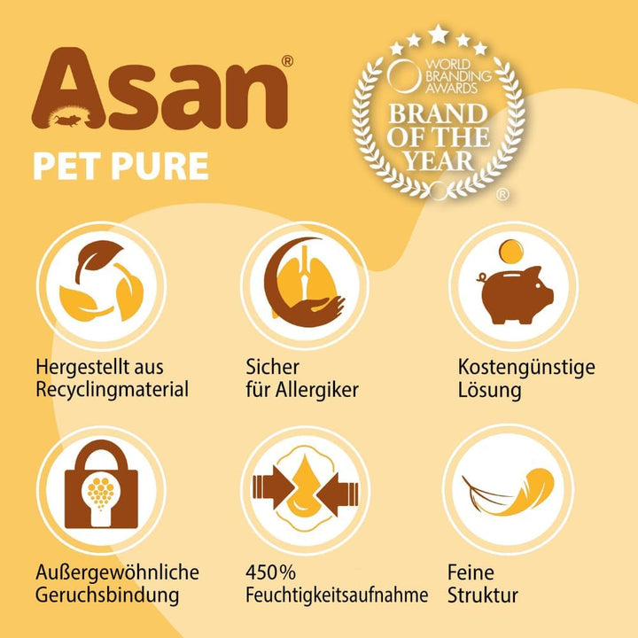 Asan Pet Pure 42 l – Umweltfreundliche Einstreu für Frettchen, Igel, Ratten & Chinchillas, staubfrei