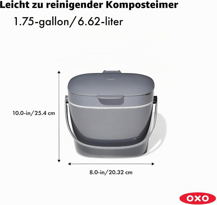 OXO Good Grips Komposteimer anthrazit – geruchsdichter Biomülleimer für die Küche – 6,6 l 6.6L Grau,