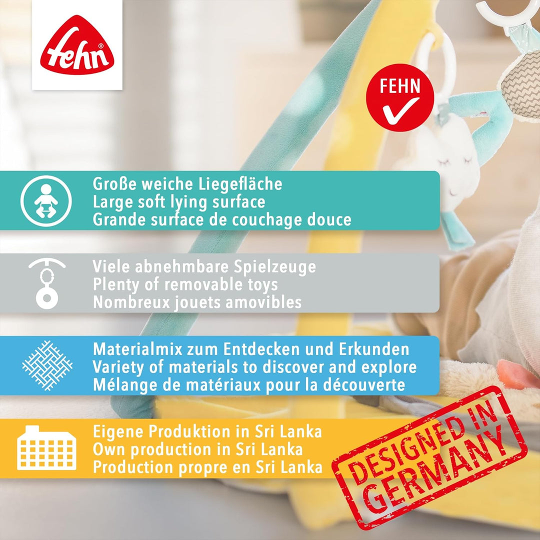 Fehn 3-D-Activity-Decke Spielbogen Aiko & Yuki – Krabbeldecke mit 5 abnehmbaren Spielzeugen zum Grei