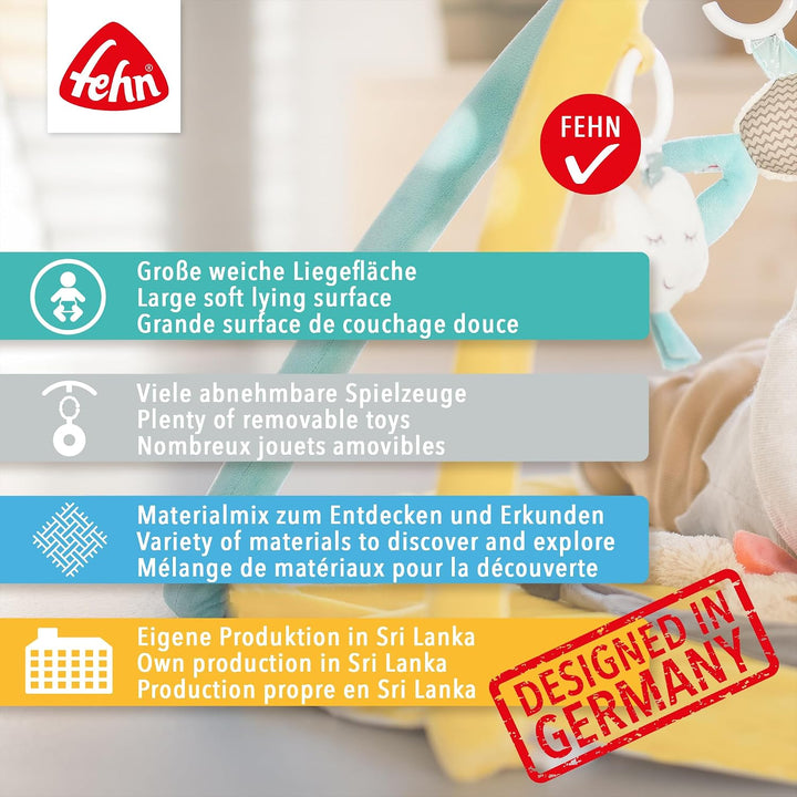 Fehn 078220 3-D-Activity-Decke Teddy / Spielbogen mit 5 abnehmbaren Spielzeugen für Babys Spiel &amp; Sp