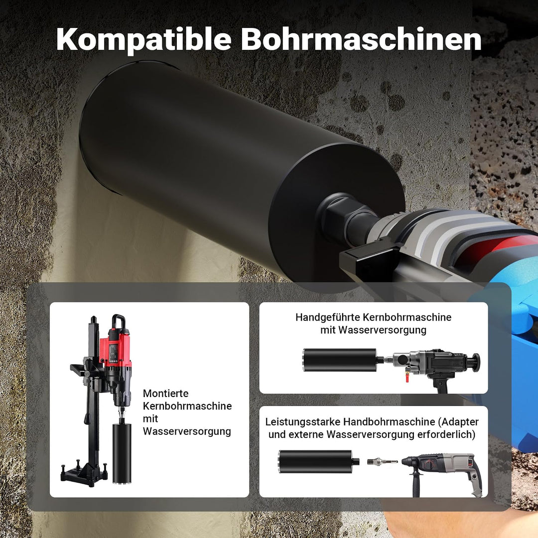 Wiltec Diamantbohrkrone Typ 2 (Mesh) Ø 152 mm, Bohrkrone 450 mm, 1¼ UNC Nassbohrkrone, Diamantbohrer