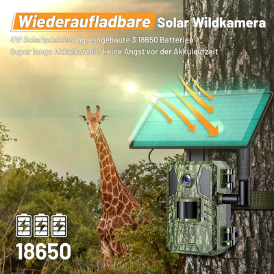 XTU 4G LTE Wildkamera mit SIM Karte - 2,5K Solar Wildtierkamera mit Handyübertragung App,PIR Bewegun