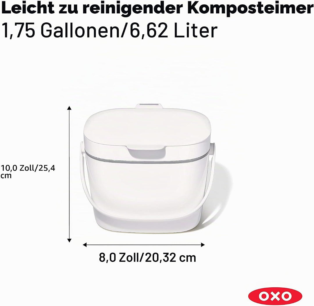 OXO Good Grips Komposteimer weiss – geruchsdichter Biomülleimer für die Küche – 6,6 l Weiss 6.6L, We