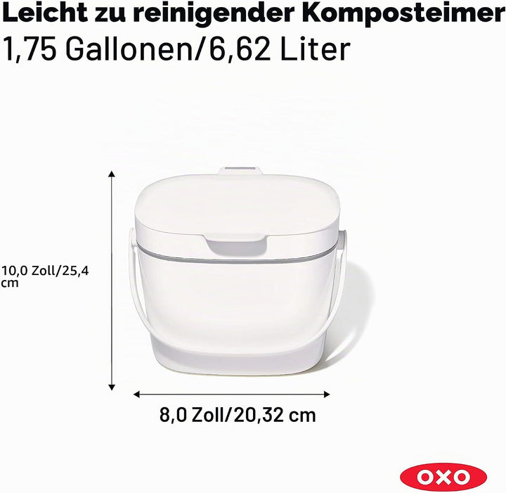 OXO Good Grips Komposteimer weiss – geruchsdichter Biomülleimer für die Küche – 6,6 l Weiss 6.6L, We