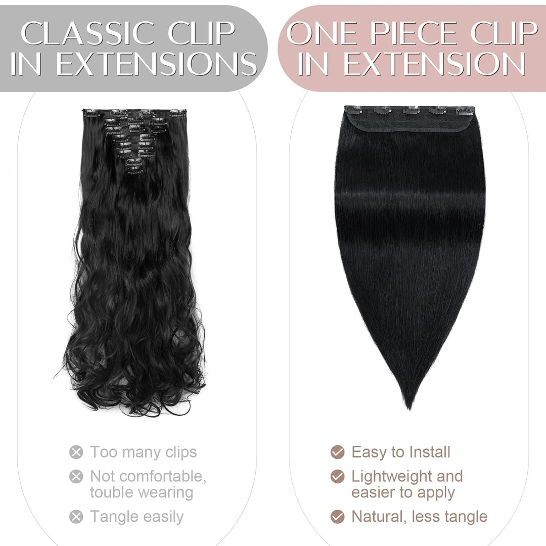SEGO Haarteil Clip in Extensions Echthaar DICKER Haarverlängerung 1 Tresse 5 Clips Human Hair Glatt