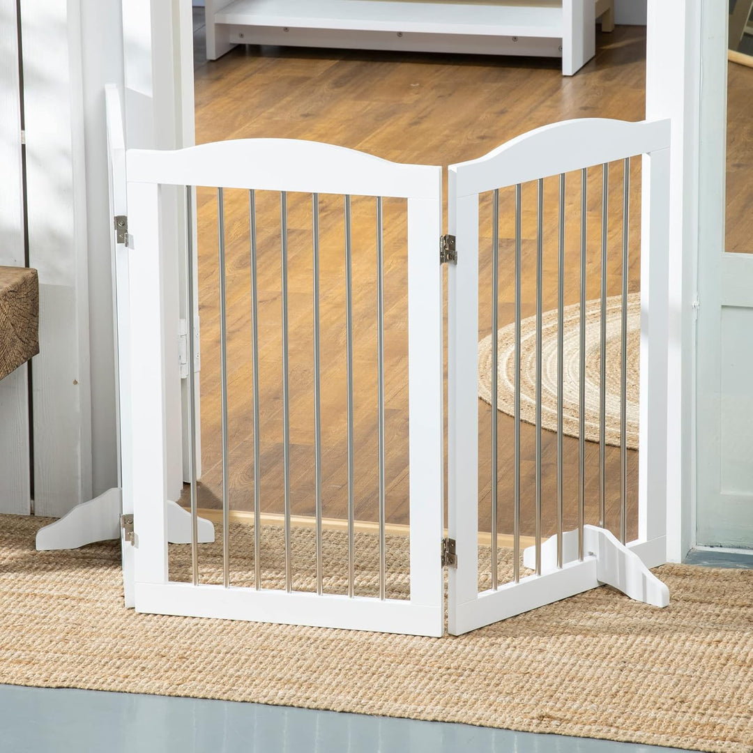 PawHut Absperrgitter Hund Freistehendes Schutzgitter mit Füssen 154 x 80 cm Hundegitter Klappbar Tre