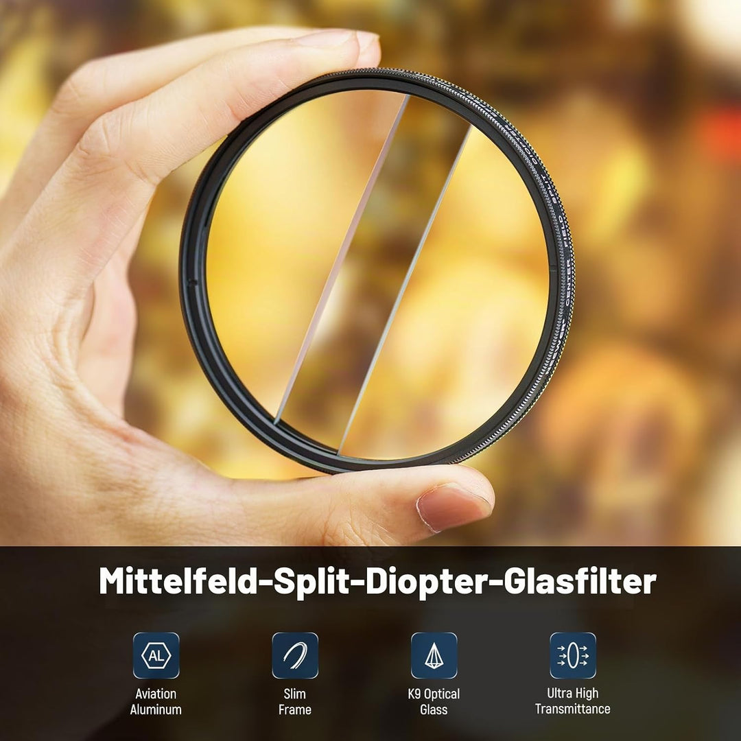 NEEWER 67mm Mittelfeld Geteilte Dioptrien Effektfilter, Kamera Linearprisma K9 optischer Glasfilter