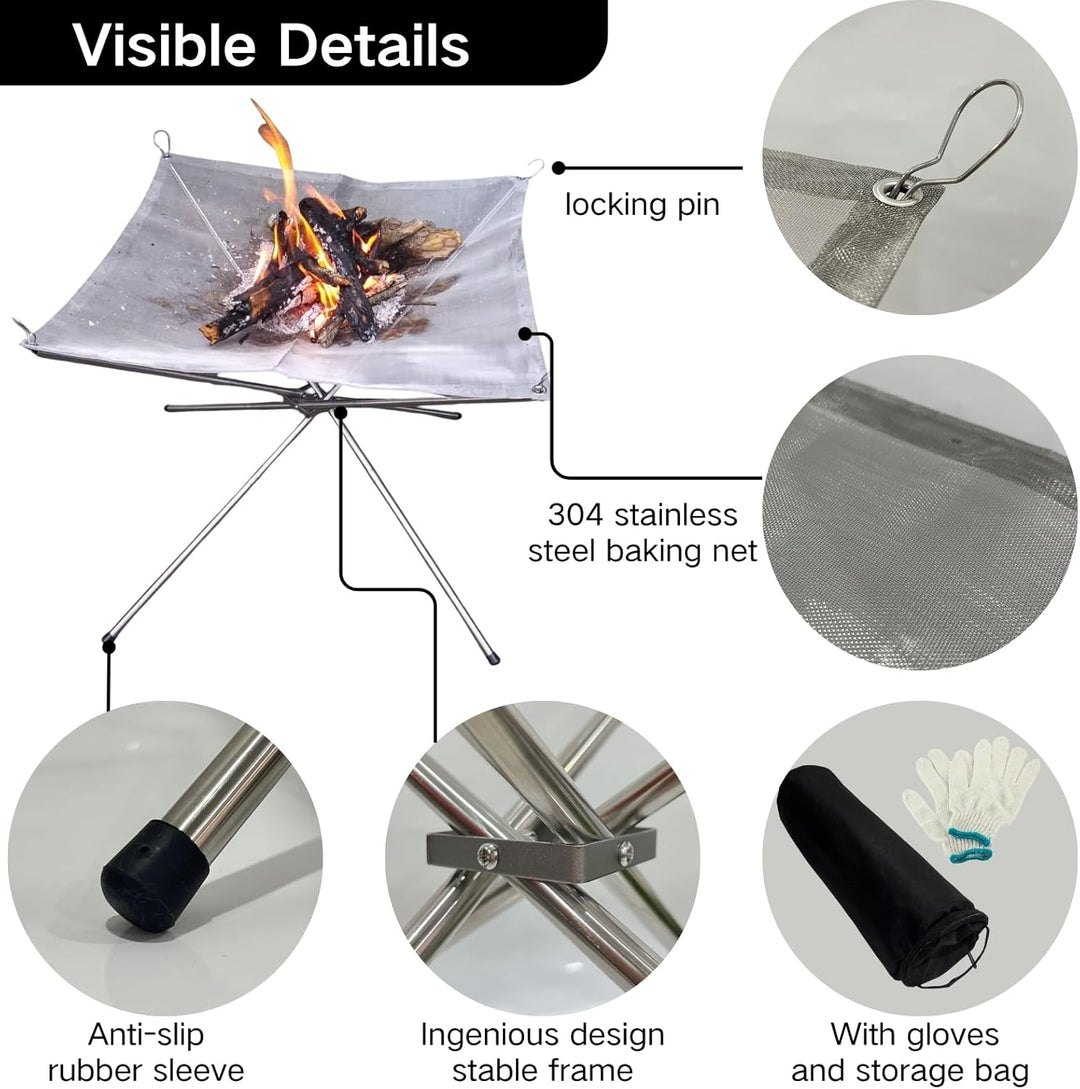 BeGrit Tragbare Feuerstelle 55cm Feuerschale Outdoor Feuerkorb Klappbar mit Holzrost Camping Edelsta