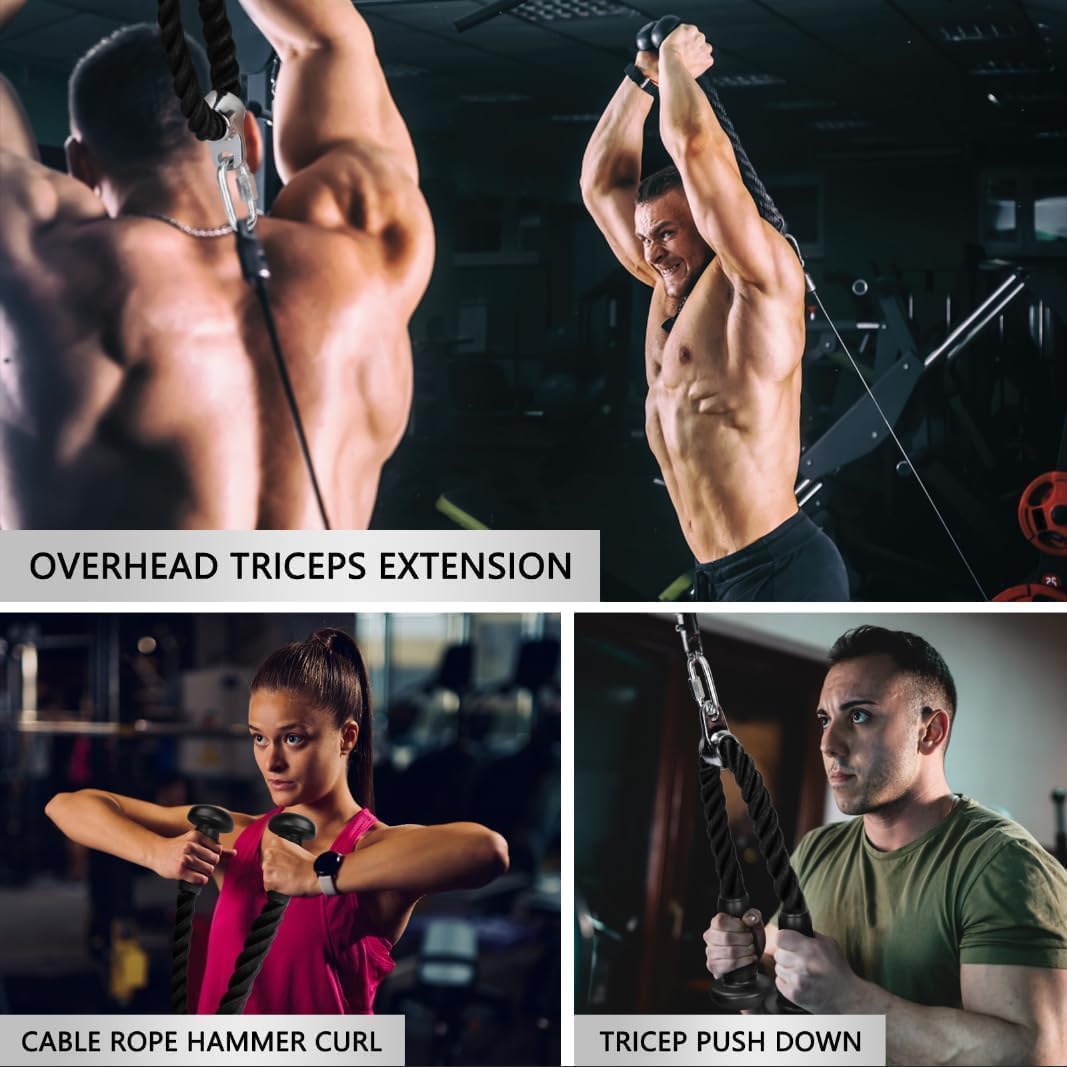 Trizepsseil mit Rutschfesten Gummigriff Kraftstation Griffe Fitness Griff gedrehtes Seil Kraftstatio