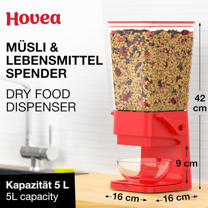 Hovea - Müslispender mit Kapazität 5L - Spender Für Cerealien, Cornflakes, Müsli, Pasta, Trockenfutt