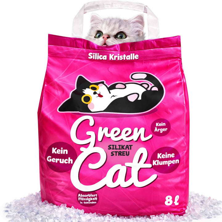 GreenCat Silicat 8x8 Liter (64 Liter) Silikat Katzenstreu |100% Kieselgel | Keine Klumpenbildung | N