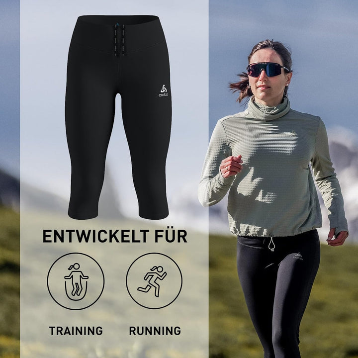 Odlo Damen 3/4 Lauftight Essentials_322991 L Schwarz, L Schwarz