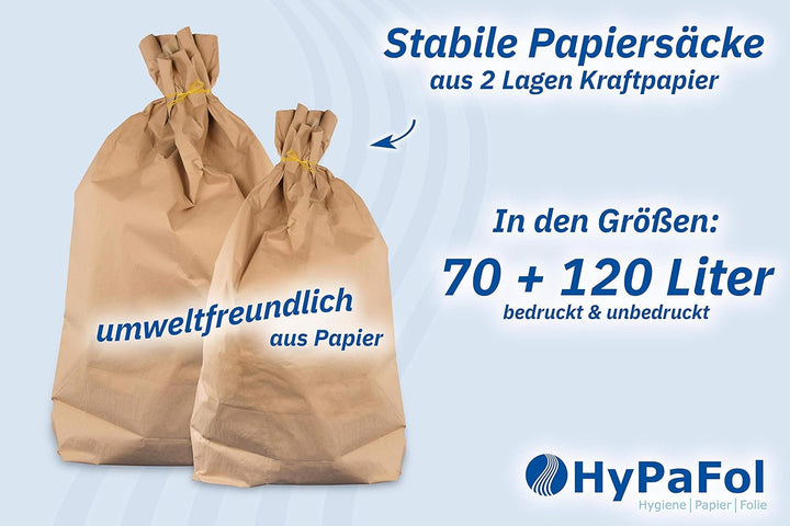 Hypafol Bio Papier Müllbeutel 50 Stück | abbaubare braune Biomüllbeutel für kompostierbare & biologi