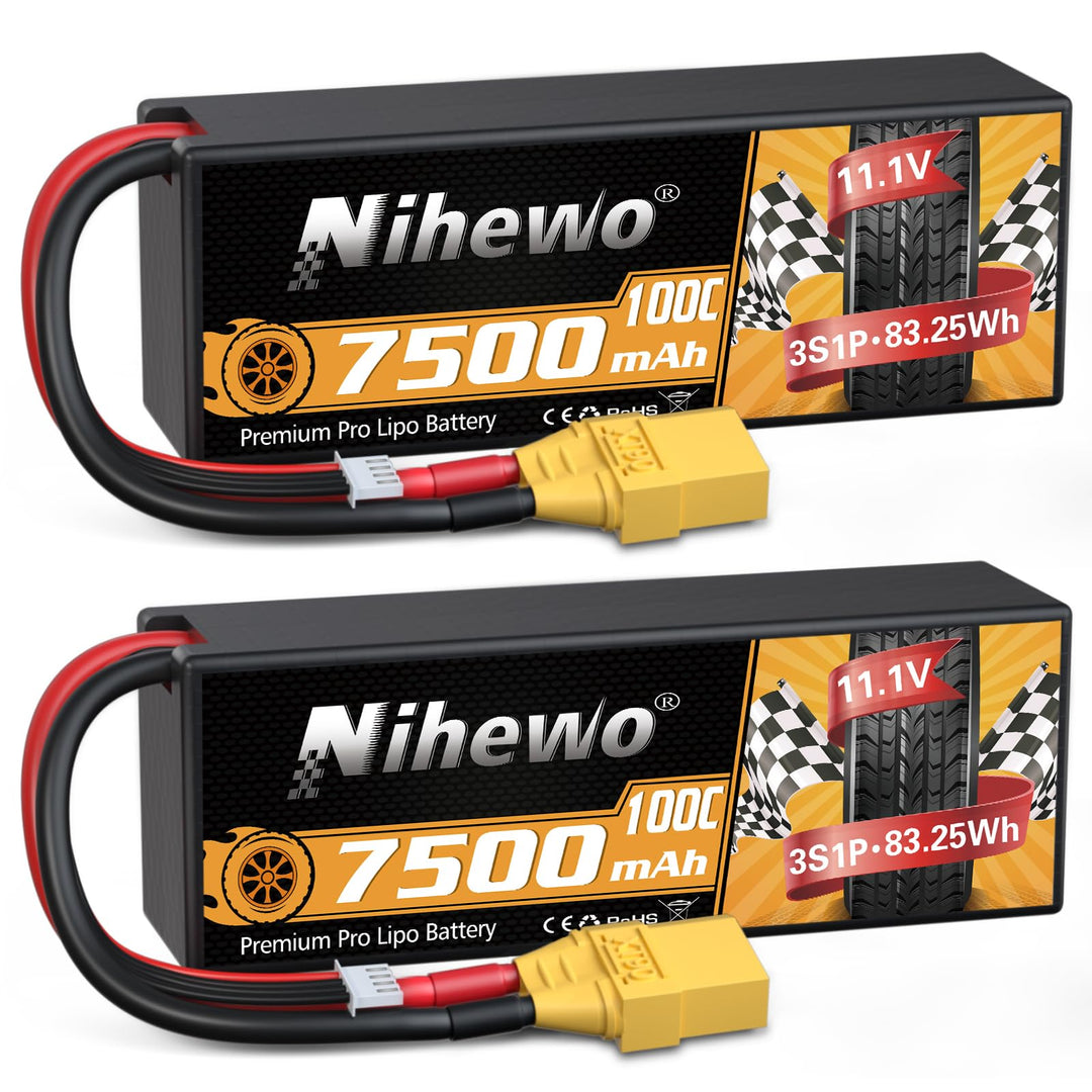 3S Lipo-Akku, 2 Packungen RC-Akku 11,1V 7500mAh 100C 3S Lipo-Hartschalengehäuse XT90-Anschluss kompa