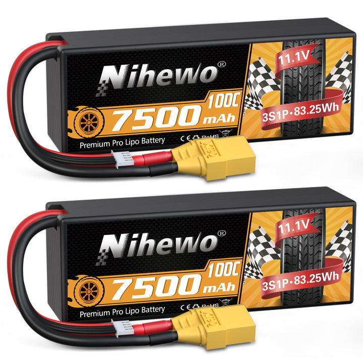3S Lipo-Akku, 2 Packungen RC-Akku 11,1V 7500mAh 100C 3S Lipo-Hartschalengehäuse XT90-Anschluss kompa
