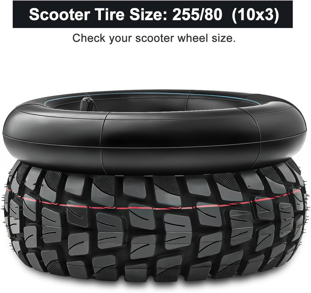 Amitor 10 x 3 E Scooter Reifen mit Schlauch, 255x80 Off-Road Ersatzreifen Abriebfest & Rutschfest, 1