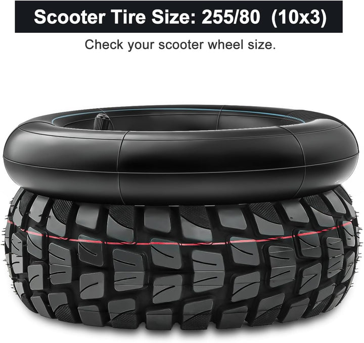 Amitor 10 x 3 E Scooter Reifen mit Schlauch, 255x80 Off-Road Ersatzreifen Abriebfest & Rutschfest, 1