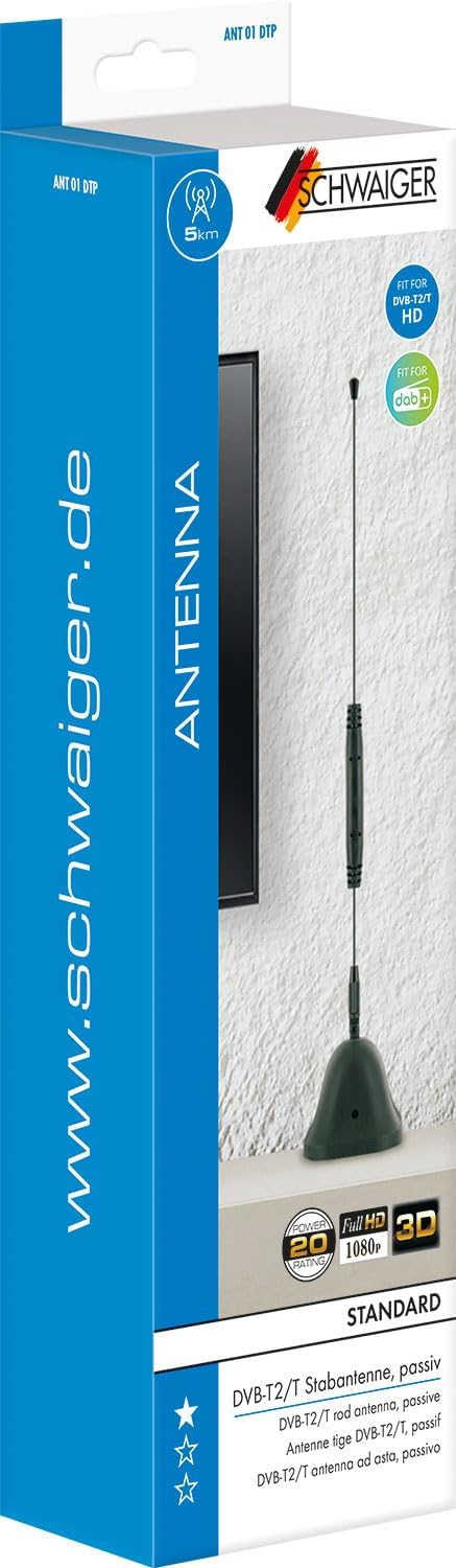 SCHWAIGER 20303 DVB-T2 Zimmerantenne passiv digital Empfänger Verstärker Antenne Indoor HD Empfang L