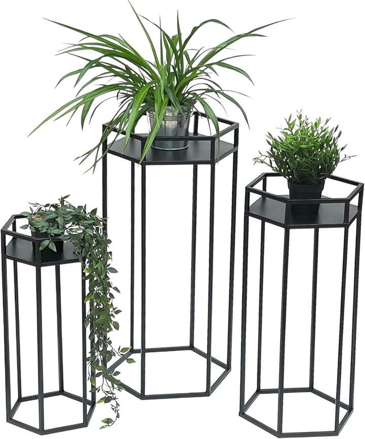 DanDiBo Blumenhocker Metall Schwarz 6eck Blumenständer Beistelltisch 96453 3er Set Pflanzenständer B