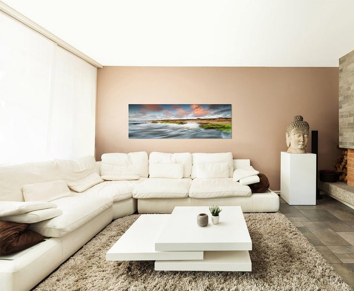 Paul Sinus Art Panoramabild auf Leinwand und Keilrahmen 150x50cm Florida Strand Wasser Wolken Sonnen
