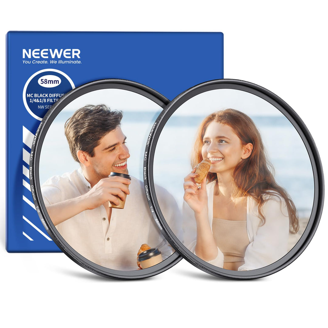 NEEWER 58mm 1/4 &amp; 1/8 Black Diffusion Filter für einen filmischen Nebeleffekt (2 Pack), mehrfach bes