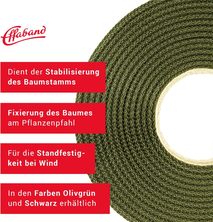 Effaband Baumanbinder 25m olivegrün Breite 20 mm/Pflanzenbinder zur Baumbefestigung aus witterungsbe