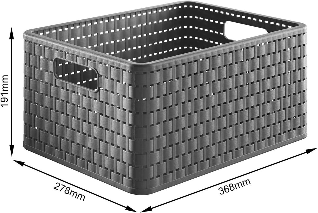 Rotho Country 3er-Set Aufbewahrungsbox 18l in Rattan-Optik, Kunststoff (PP) BPA-frei, anthrazit, 3 x