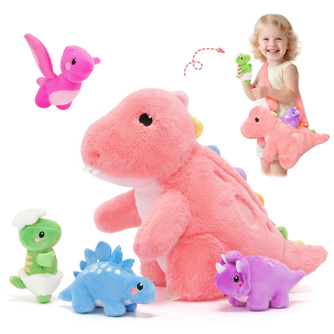 OUOZZZ Dino Kuscheltier, 31cm Niedliches Dinosaurier Kuscheltier mit 4 Baby Dino Plüschtier im Bauch