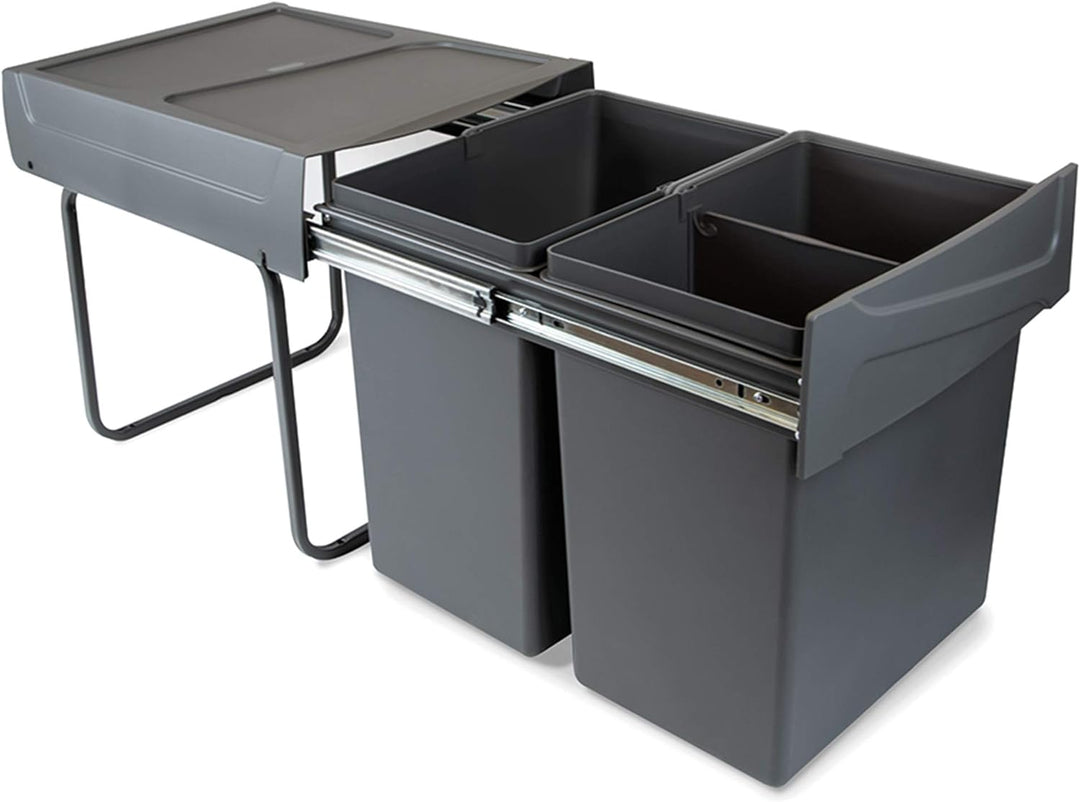 Emuca - Küchenabfalleimer mit unterseitiger Befestigung, 2 ausziehbarer 20 L Recycle-Mülleimer, Gesa