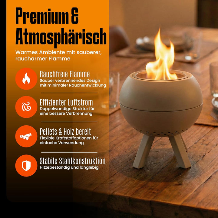 Feuerschale, Feuerstelle,Doppelwandig,Hitzebeständig,Raucharm (Beige), Beige