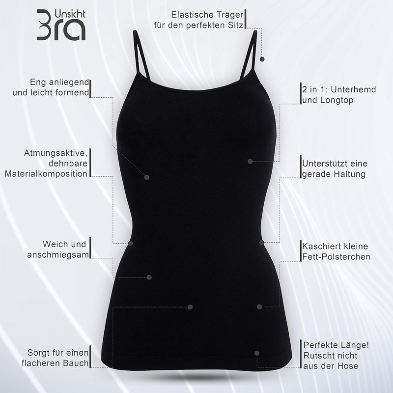 UnsichtBra 3er Pack Damen Shape Unterhemden | Spaghettiträger Basic Top Unterhemd | Mikrofaser Spagh
