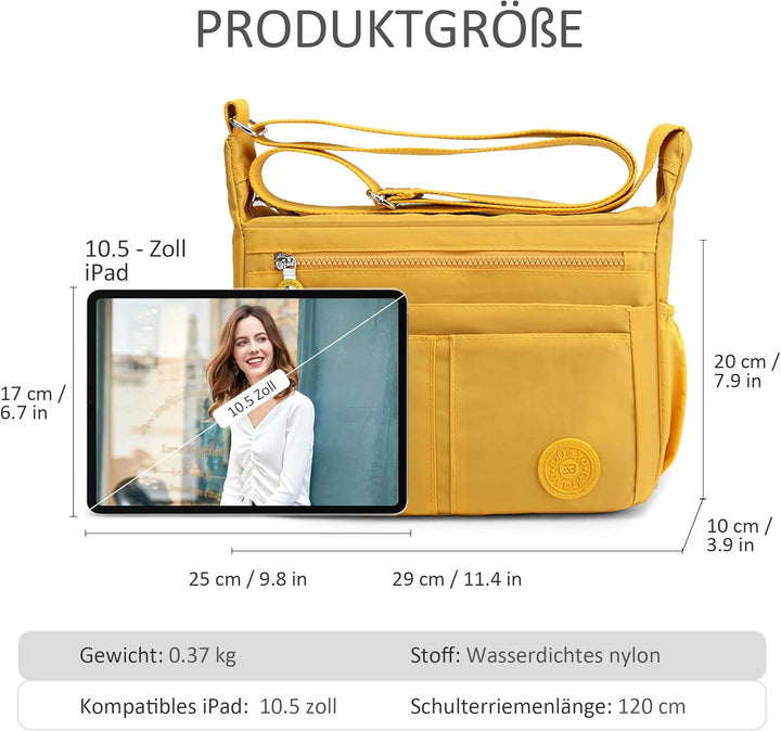 DIRRONA Beiläufig Damen Umhängetasche Multi Pocket Crossbody Bag Mittelgrosse Umhängetasche Aus Nylo