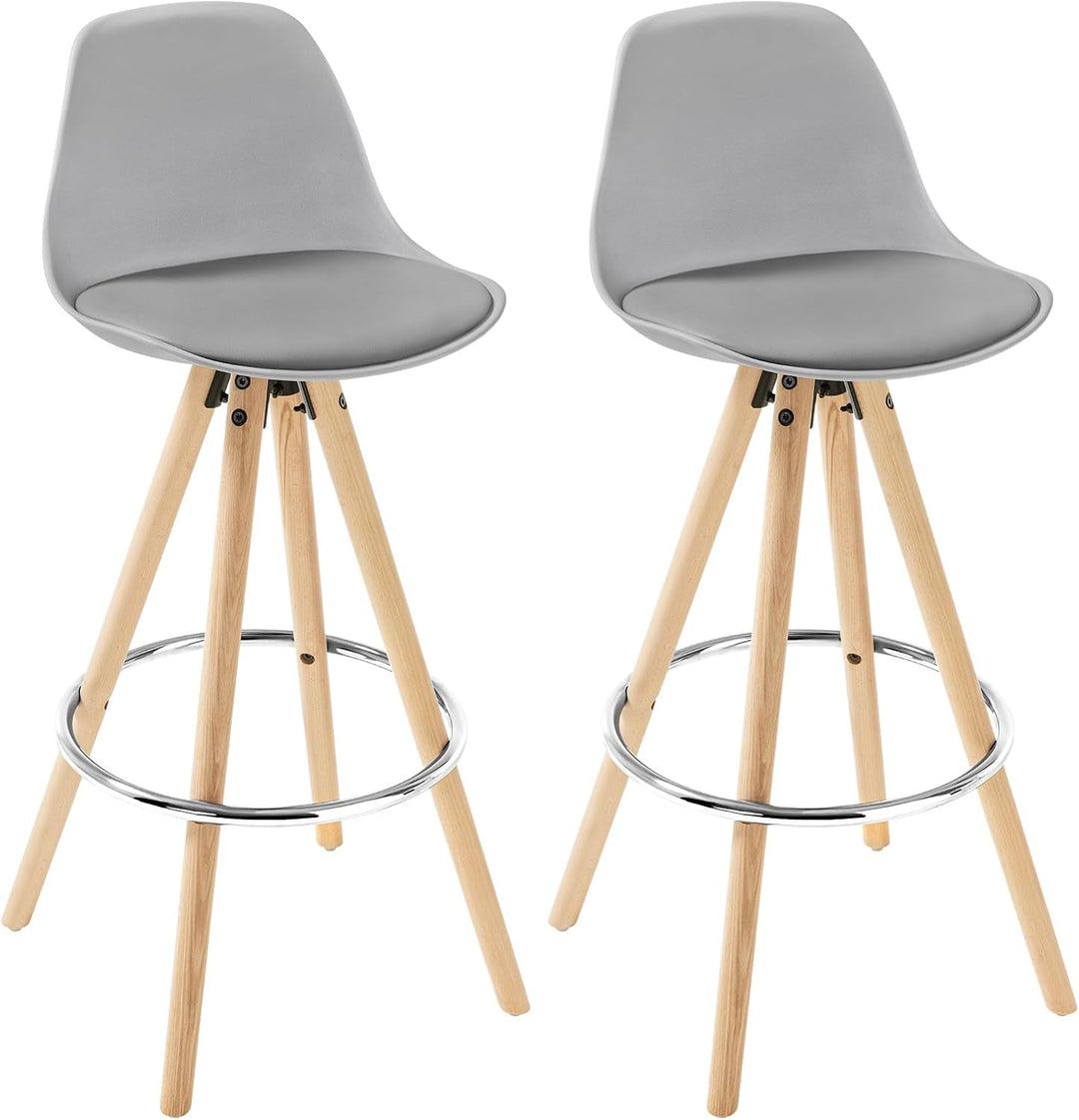 WOLTU® BH45gr-2 2 x Barhocker 2er Set Barstuhl aus Kunststoff Holzgestell mit Lehne + Fussstütze Des
