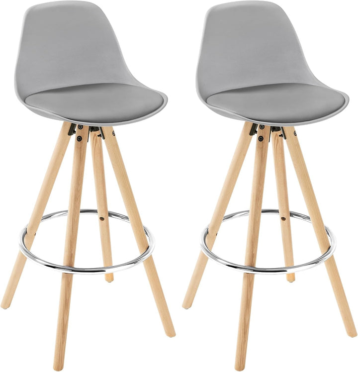 WOLTU® BH45gr-2 2 x Barhocker 2er Set Barstuhl aus Kunststoff Holzgestell mit Lehne + Fussstütze Des
