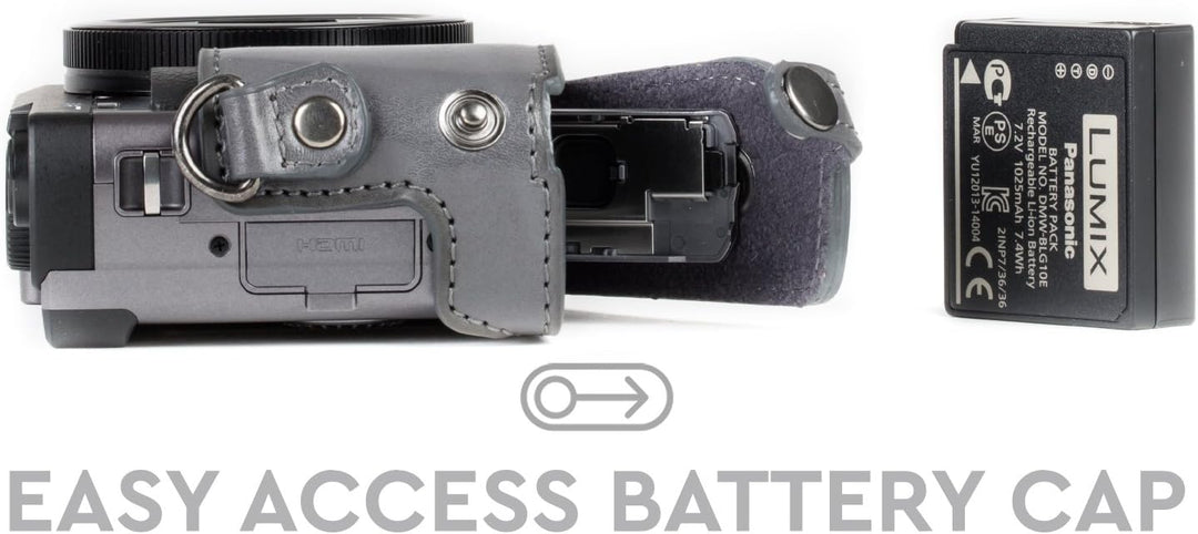 MegaGear MG1261 Panasonic Lumix DC-TZ95, DC-TZ90 Ever Ready Leder Kamera-Case mit Trageriemen - Grau