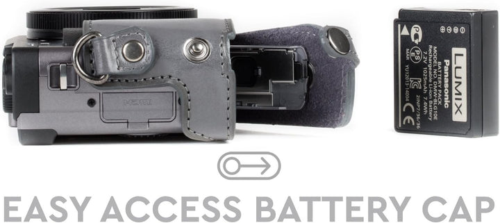 MegaGear MG1261 Panasonic Lumix DC-TZ95, DC-TZ90 Ever Ready Leder Kamera-Case mit Trageriemen - Grau