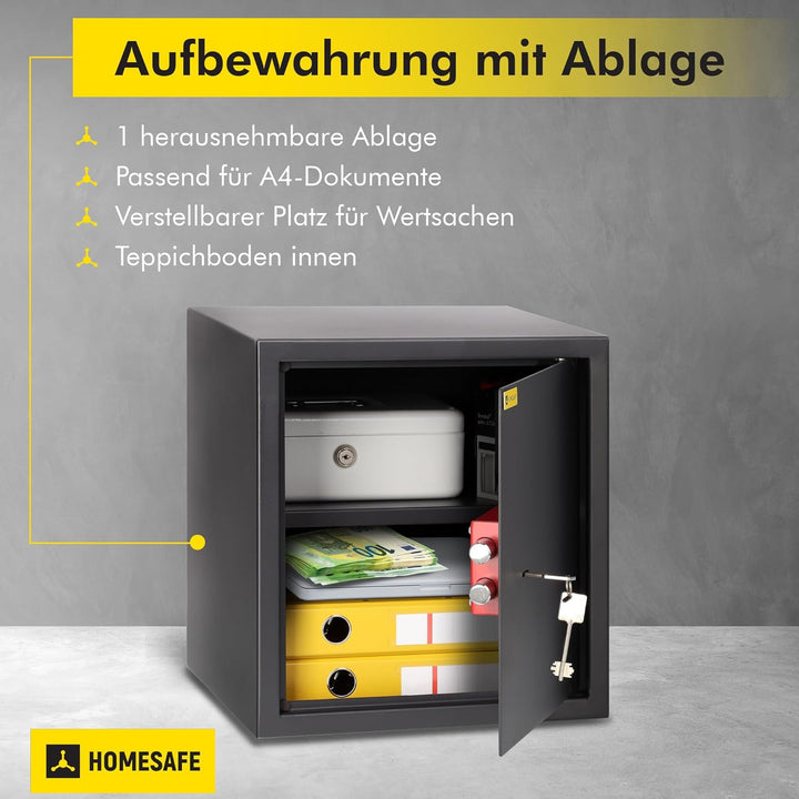 Homesafe HV38K Tresor Safe mit Schlüssel-Schloss, 38x35x35cm (HxWxD), Carbon Satin Schwarz, 38x35x35